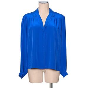 80's 90's Vintage LIQUID SILK Polyester By Peters Ashley Blue Blouse 12